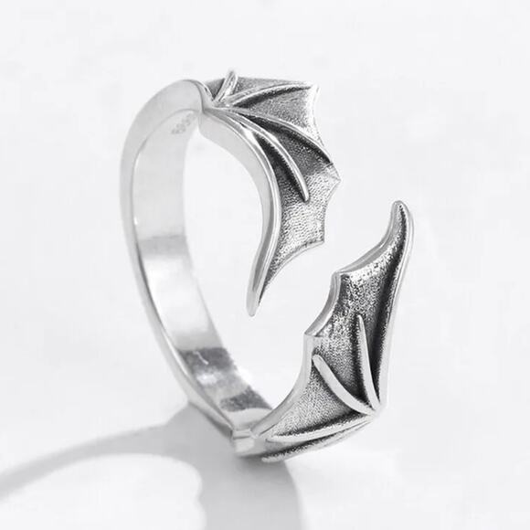 Bat Vampire Ring Silver Adjustable Halloween Scary Witch Costume Cosplay Gift - Picture 3 of 5